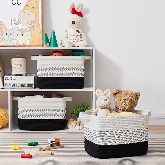 OIASKET Storage Baskets for Organizing, Woven Baskets for Shelves, Rectangle Decorative Organizer for Storage Clothes, Toy, Books, Towels Nursery Bins 3 Pack (Gradient Black, 13"x9.85"x8.7")