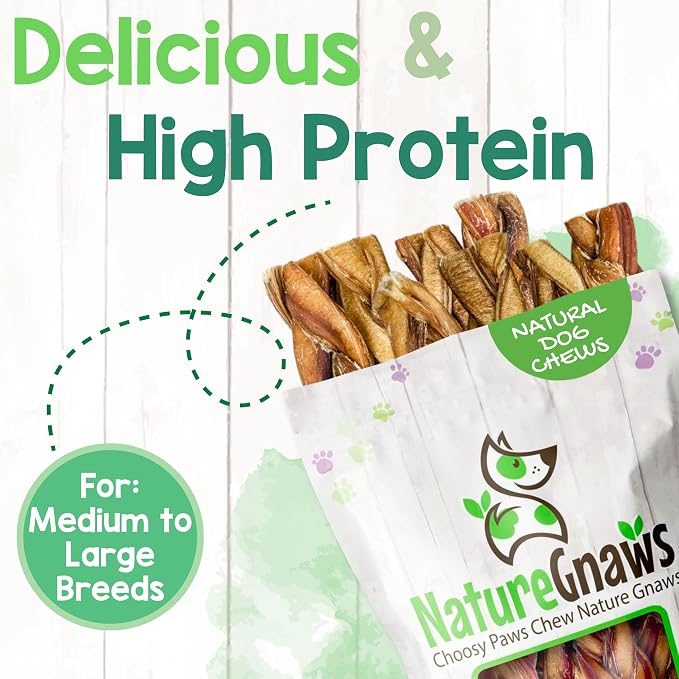 Nature Gnaws Braided Bully Sticks 11-12" for Large Dogs, 5 Count