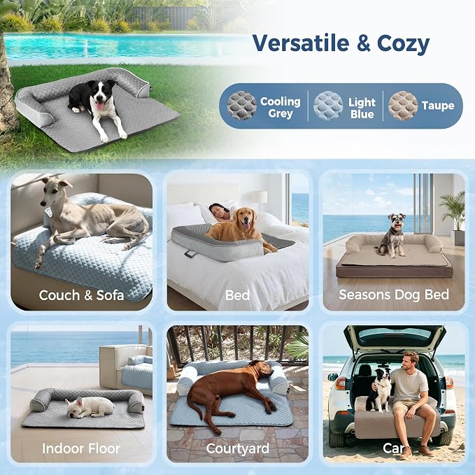 Medium Dog Cooling Bed for Sofa, 35x31 Inch Pets Couch Cover Mat | Waterproof & Easy Clean & Non-Slip Bottom & Non-Gel, Washable Dogs Summer Couch Pad For Indoor & Outdoor, Taupe