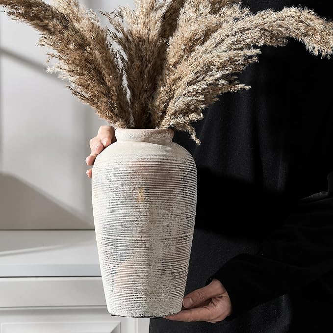 Emotionally Grounded Vase, Vaseking Large Ceramic Rustic Vase, 11 inch Minimalist Decorative Farmhouse Tall Vases for Home Decor, Living Room, Enterway, Table Decoration, Fired Terra Clay