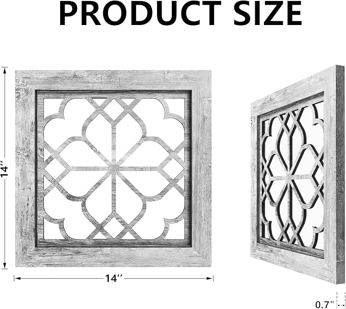 Set of 2 14 Inch Square Grey Window Pane Wall Mirrors, Shatterproof Rustic Farmhouse Boho Vintage Accent Mirrors for Living Room Bedroom Bathroom Entryway