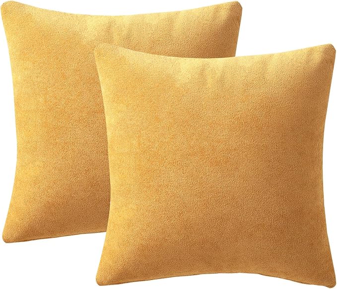BEEY Throw Pillows with Inserts Included, 16x16 Inches Sofa Square Throw Pillows for Sofa Couch, A Pack of 2 Polyester Decorative Pillow Covers with Inserts for Living Room, Bedroom, Office (Yellow)