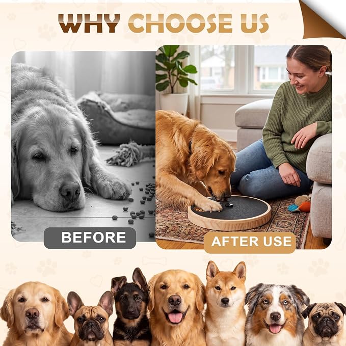 Mifoci Adjustable Dog Nail Scratch Board with Treat Box Upgraded & Extra Large Wooden Nail Filing Board Round Scratch Pad with Snack Treat Dispenser Slow Feeder for Different Dog Breeds Paw Care
