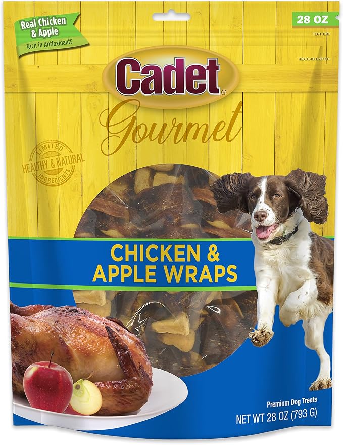 Cadet Gourmet Chicken & Apple Wrapped Biscuits Dog Treats, 28 oz | Made with real chicken & apple, dog treats wraps, crunchy healthy dog treats, great for training, for small & large breeds