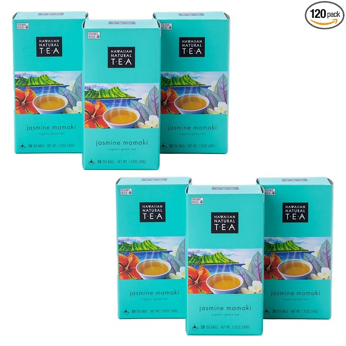 Hawaiian Natural Tea Organic Mamaki Jasmine Green Tea Blend - Antioxidant-Rich, Calming, Wellness Tea for Bedtime, Anxiety & Stress - Gift for Tea Lovers - 120 Tea Bags
