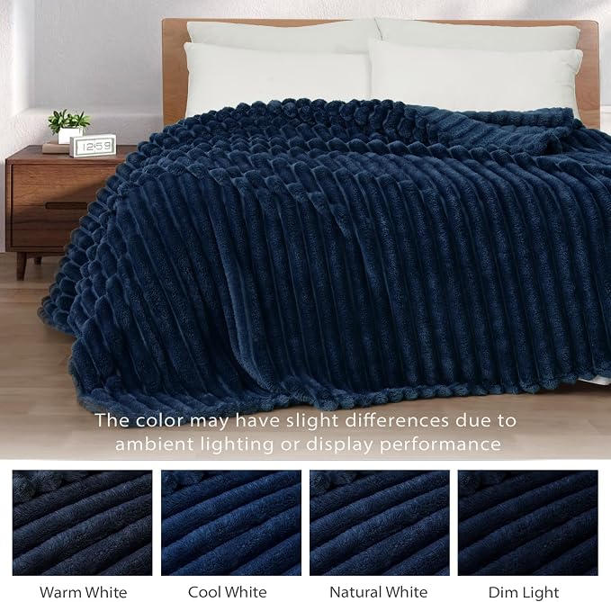 Exclusivo Mezcla Striped Fleece Throw Blanket for Couch, Sofa, Bed, 50"x60" | Soft Breathable Cozy Bed Blankets, Lightweight Plush Fluffy Fuzzy Jacquard Decorative Blankets