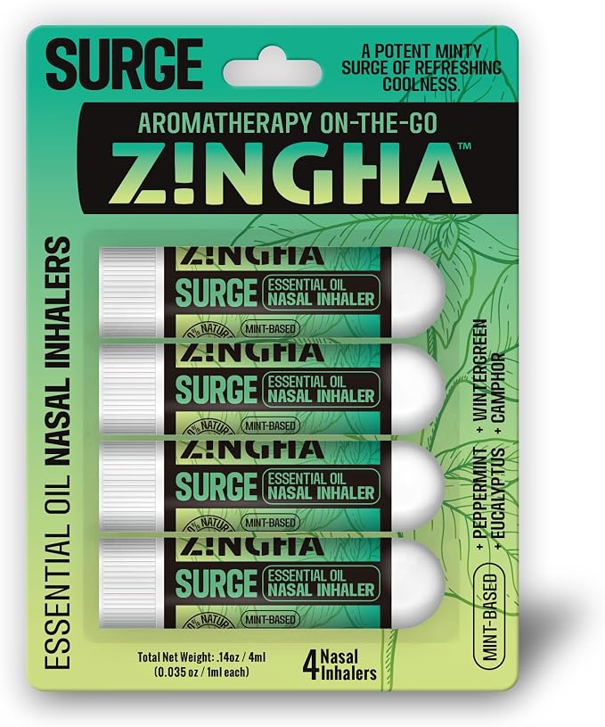 Z!NGHA Natural Aromatherapy Nasal Stick Boost Focus & Enhance Breathing | Portable Sinus Relief & Relaxation Nasal Inhaler Stick | Essential Oil Blend for Stress and Congestion (Surge)
