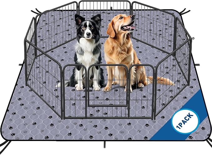 Fostanfly Washable Pee Pads for Dogs, Extra Large 72"x80"-1 Pack, Gray | Reusable Potty Pads, Non-Slip, Leakproof & Absorbent, Pet Mat for Puppy/Senior Dog Whelping Incontinence with 8 Tie Straps
