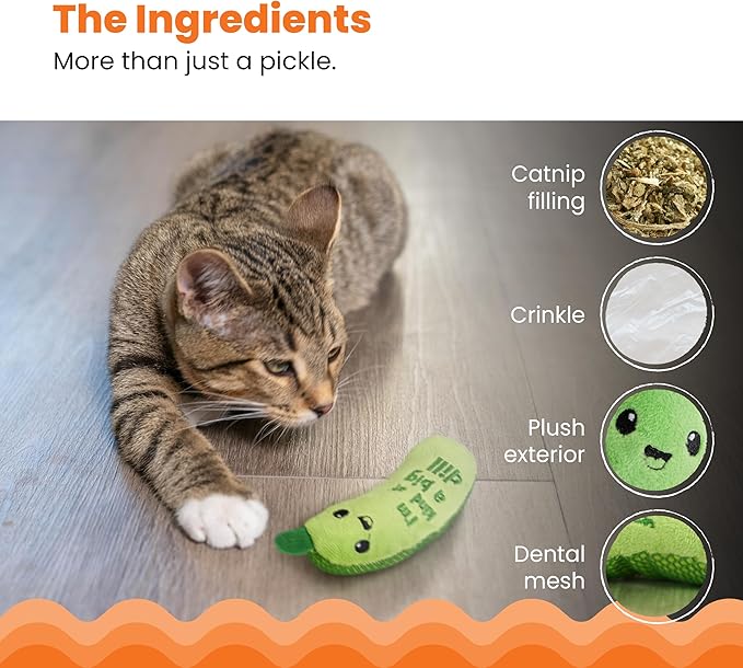 Catstages Crunchy Pickle Kicker Chew Cat Toy, Catnip & Dental Mesh, 6.5"