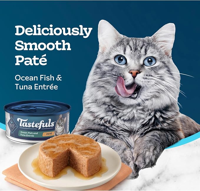 Blue Buffalo Tastefuls Wet Cat Food Paté,Made with Natural Ingredients,Ocean Fish and Tuna Entrée,5.5-oz Cans,(Pack of 48)