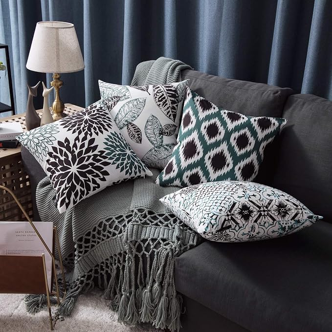 Phantoscope New Living Series Decorative Throw Pillow Case Cushion Cover Black 18" x 18" Set of 4