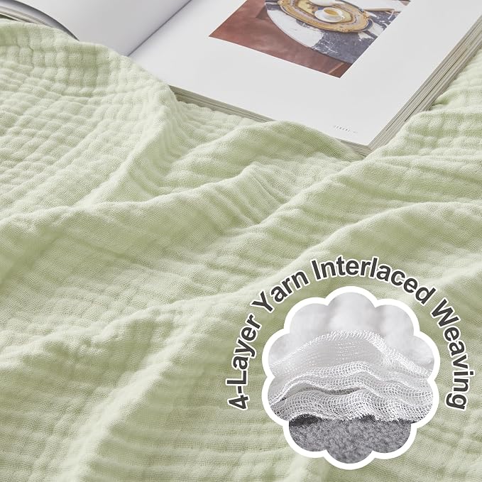 EMME Muslin Blankets for Adults Throw Blanket for Couch Breathable Gauze Soft Lightweight Airy Mint Green Throw XL 50" x 71"