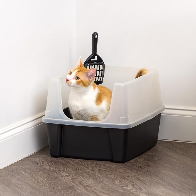 IRIS USA Large High Sided Cat Litter Box, Scatter Shield | High Kickers, Kick-Proof Sides, Extra Deep Pan, Raised Edge Protection, Keeps Floor Clean, Easy Daily Scoop