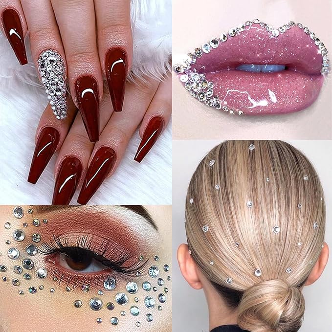 1345 Pcs Eye Face Rainbow Rhinestone Stickers Acrylic Self Adhesive Gems Jewels Crystal Stick on for Hair Nail Body DIY Makeup Festival Diamonds Accessories