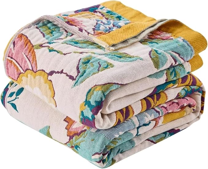 Boho Throw Blanket Farmhouse Decor Throw Blanket Bohemian Blanket for Bed 100% Cotton Muslin Woven Couch Blanket All Seasons Quilt Bedroom (C-Beige, 60"x80")
