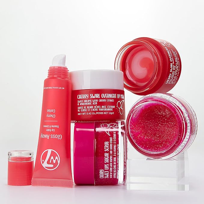 W7 Sweet Dreams Lip Care Trio - 3 Piece Set - Overnight Lip Mask, Lip Balm & Lip Scrub - Cherry