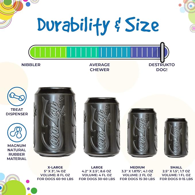 SodaPup Magnum Soda Can – Dog Treat Dispenser & Chew Toy Made in USA from Our Most Durable Non-Toxic, Pet-Safe, Food Safe Natural Rubber for Mental Stimulation, Problem Chewing, Calm Nerves, & More