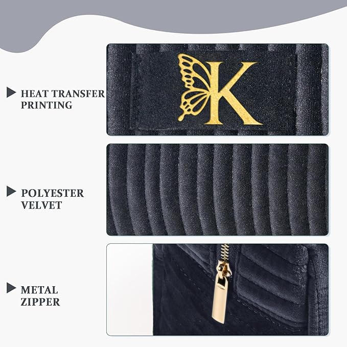 COSHAYSOO Sister Birthday Gifts for Women Best Friend Bestie Friendship Fashion Makeup Bag Make Up Cosmetic Pouch Travel Size Toiletries Skin Care Essentials Organizer Black Velvet Initial Letter K