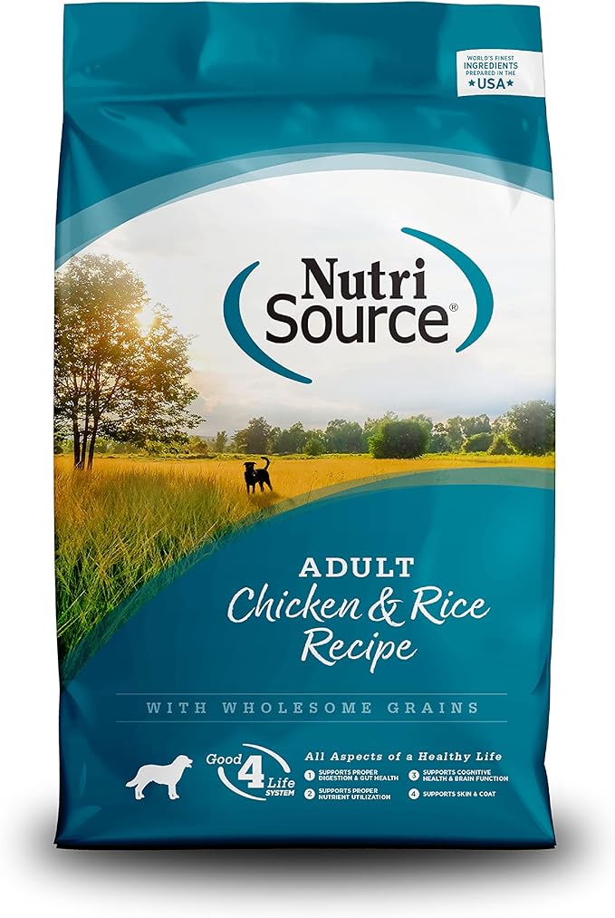 NutriSource Adult Dry Dog Food, Chicken & Rice, 26 lb | Probiotic & Prebiotic Digestive Support, Healthy Skin & Coat, No Corn Wheat or Soy