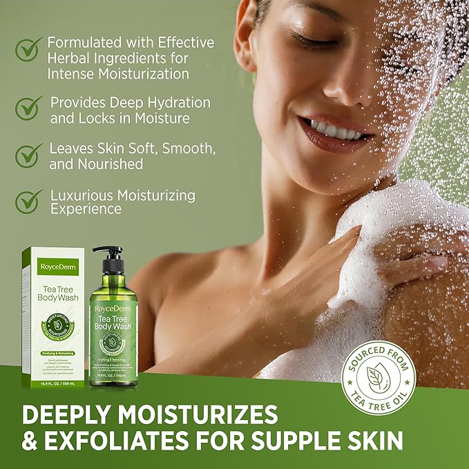 Roycederm Antifungal Body Wash & Soap, Antibacterial, Tinea Versicolor, Tea Tree Body Wash, Back Acne, Folliculitis, For Jock Itch, Athletes Foot, Body Odor, Ringworm