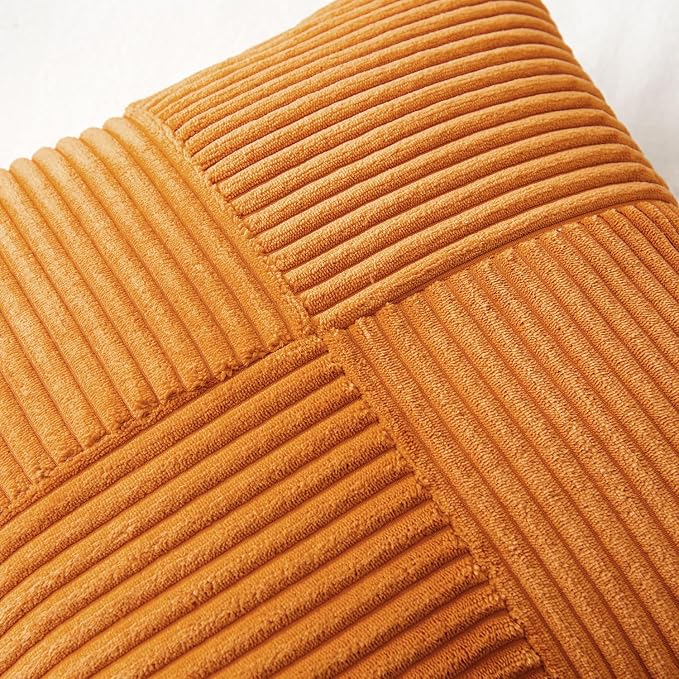 MIULEE Fall Burnt Decorative Euro Sham Pillow Covers 24x24 Inch 2 Pack | Boho Farmhouse Pillow Covers, Soft Cross Corduroy Patchwork Textured Cushion Cases For Couch Bed Sofa