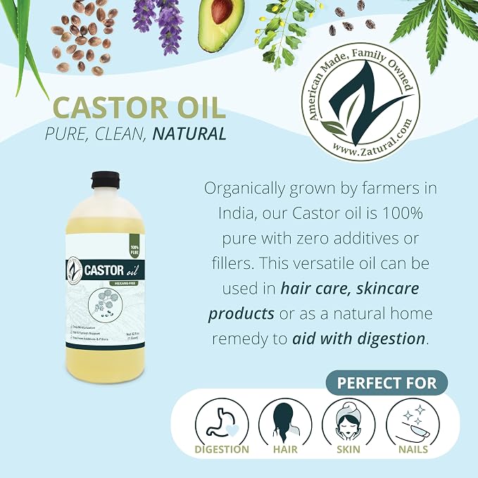 Castor Oil-Ricinus Communis-100% Pure, Clean Castor Oil(32 Ounce)