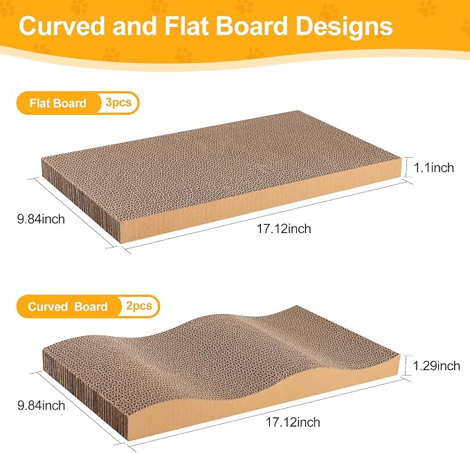 Poils bebe 5 PCS Cat Scratcher with Box, Reversible Cat Scratchers for Indoor Cats, Cardboard Cat Scratcher with Catnip, 2 Curved and 3 Flat Boards for Scratching Bed | Reversible Cat Scratchers for Indoor Cats, 2 Curved and 3 Flat Boards for Scratchin...