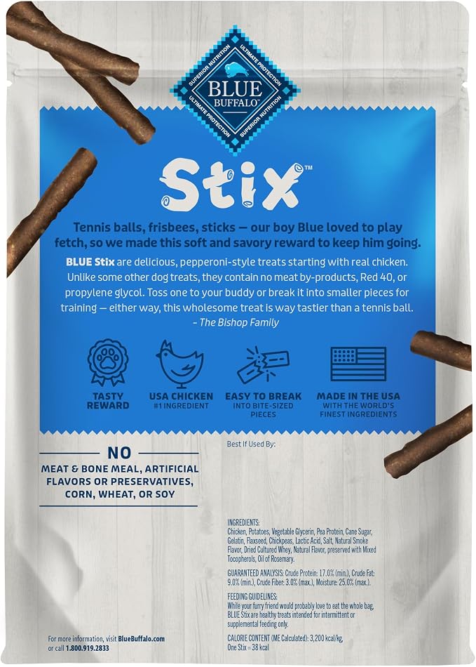 Blue Buffalo Stix Chicken Pepperoni-Style Dog Treats, 13 oz | Real Chicken #1 Ingredient, Soft & Easy to Tear, Developed by Veterinarians & Nutritionists, Great for Training
