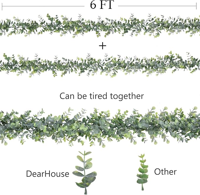 Faux Eucalyptus Garland Plant, 2 Pack Artificial Vines Hanging Eucalyptus Leaves Greenery Garland for Wedding Backdrop Arch Wall Decor, 6 Feet/pcs UV Protected Indoor Outdoor