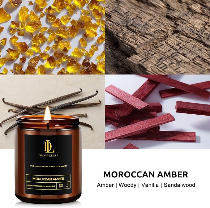Scented Candles for Men, Moroccan Amber Candle for Home, Soy Wax Candles Gift for Birthday Father's Day Thanksgiving Day Anniversary