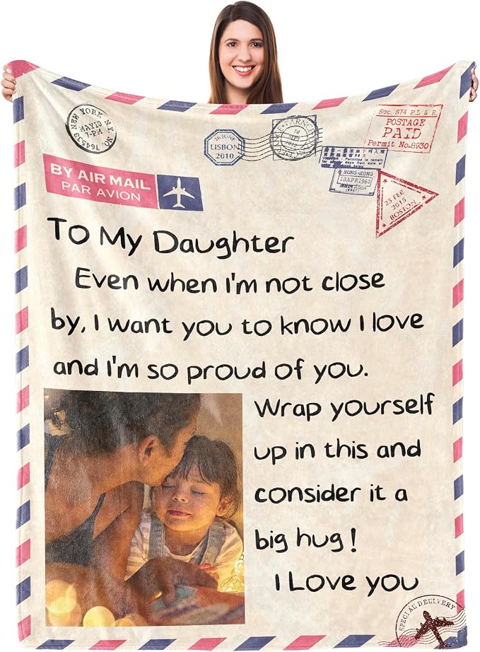 UFOORO Custom Blanket Gifts, Personalized Gifts, for Daughter, Soft Flannel Blankets Presents for Daughter/Son, Birthday Customized Blanket with Pictures