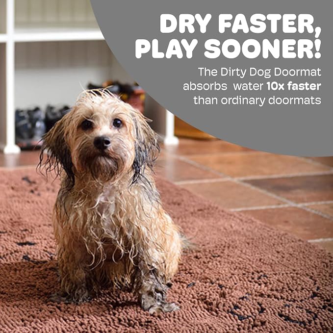 Dog Gone Smart Dirty Dog Doormat - Fast Drying Rug - Brown, 31 x 20 in | Super Gripper Backing for Clean Floors - Absorbent Microfiber and Machine Washable Mat for Muddy Paws