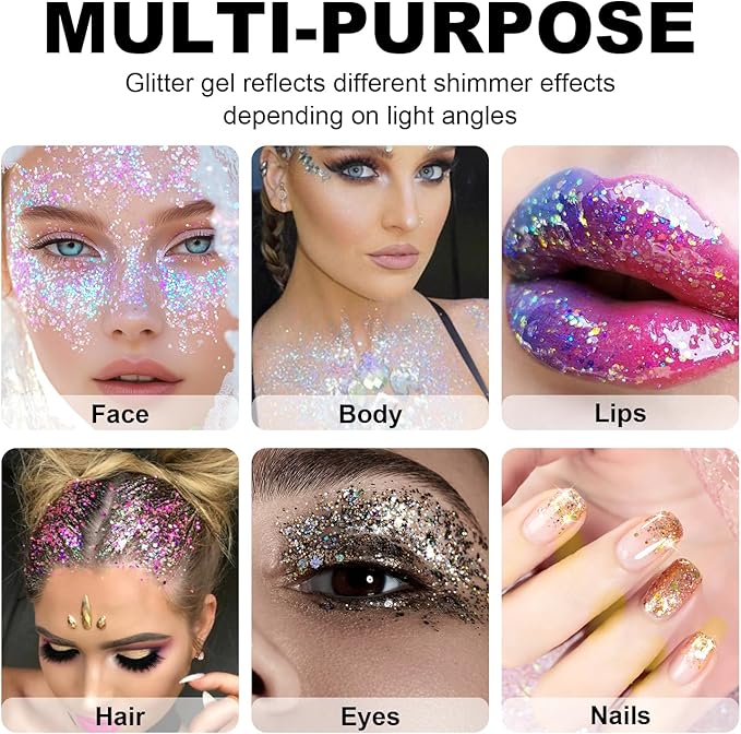Carnival White Body Glitter Stick, Holographic Hair Glitter for Kids and Women, Waterproof Face Hair and Body Glitter Makeup, Rave Accessories Carnival Chunky Sequins, Sparkling Glitter Makeup