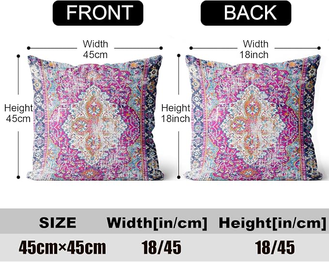 Boho Throw Pillow Covers 18x18 inch Set of 2,Soft Pillowcases Bohemia Carpet Printing Pattern Decorative Sofa Living Room Bed Square Pillow Case Cushion Cover-Purple