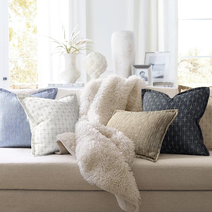 Pillow Covers 18x18 Set of 2 Soft Polyester Textured Pillow Covers with Stylish Flange Edge Cozy Farmhouse Throw Pillows for Couch Bed Sofa Living Room