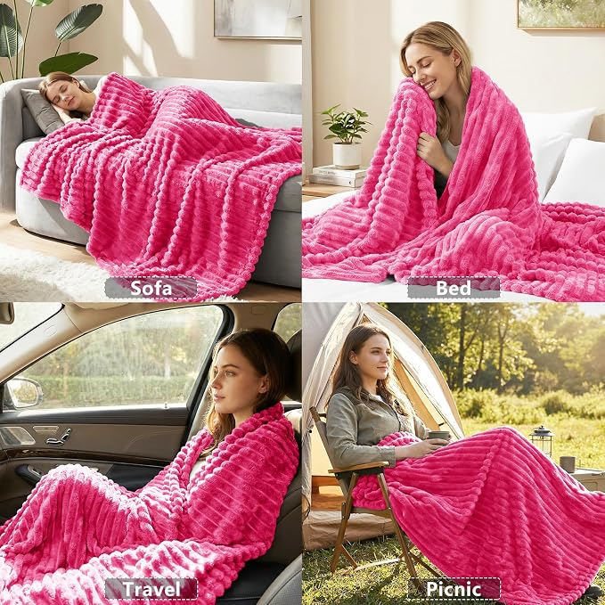 HIMEET Hot Pink Throw Blanket for Couch, 300GSM Ribbed Fleece, 50 x 60 in | Ultra Soft Flannel, All-Season Lightweight Warmth, Home Room Decor & Dorm Essential, Gift for Men & Women, Machine Washable