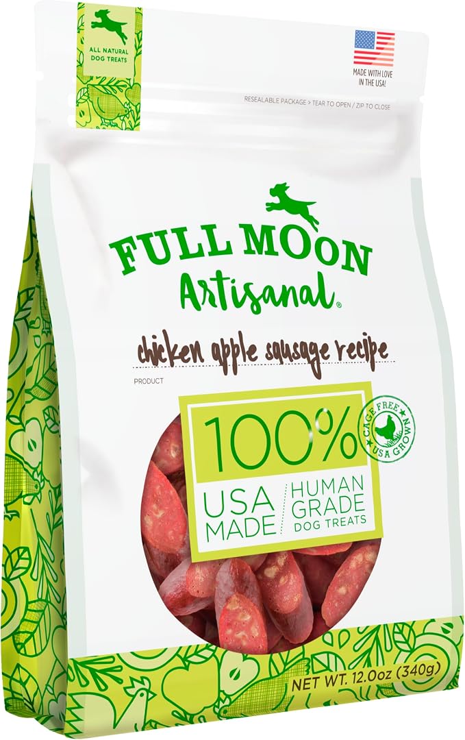 Full Moon® Chicken Apple Sausage Dog Treats 12 oz | Human Grade, No corn, No wheat, No soy, Glycerin Free, Made in the USA
