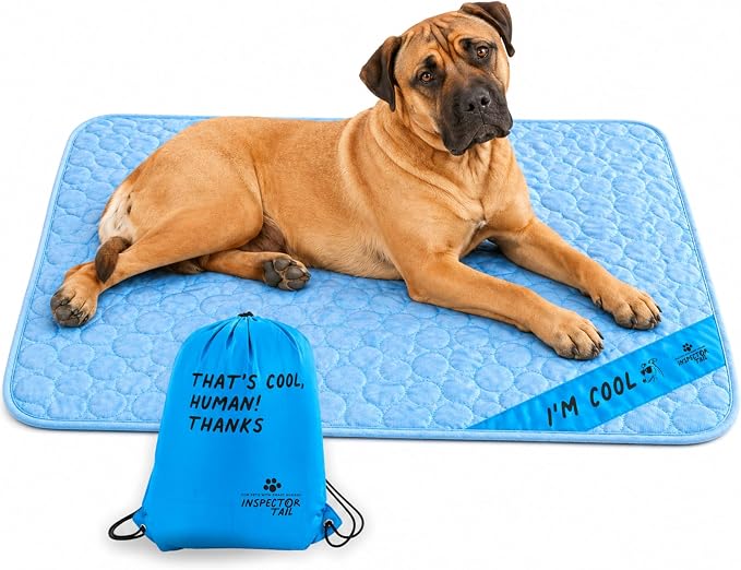 INSPECTOR TAIL Dog Cooling Mat, Indoor & Outdoor, XXL Self Cooling Pad | No Freeze Needed, Breathable, Washable, Portable Cooling Mat for Dogs with Travel Bag, Fits Car, Crate, Floor & Bed, 59"x 39"
