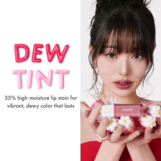 Amuse SEOUL Daisy Flower Dew Tint 04 POMELO NUDE | 35% High-moisture Water Tint, Long-lasting, Vitamin E Acetate, Moisturizing, No Peel Off, Lip Treatment, Non Sticky, Korean Lip Tint for Dry Lips