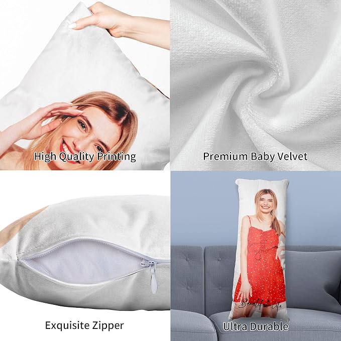 Easycosy Custom Body Pillow with Picture & Text 20"x54", Two-Sides Photo Pillowcase, Personalized Soft Skin-Friendly Long Pillow Cover with Photo, Custom Love Keepsake Gifts (No Pillow Insert)