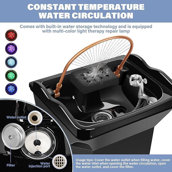Freshlyy Head Spa Equipment with 60L Water Storage Tank, Warm Steam & Hair Wash Sink for Scalp Care and Relaxation (Head Spa Equipment-Black)