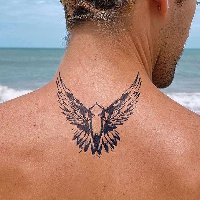 2 Sheets Long Lasting Eagle Temporary Fake Tattoos For Men Arm Hand Neck,Evil 666 Semi Permanent Tattoo For Adults Boys,Realistic, Waterproof and Non-Reflective