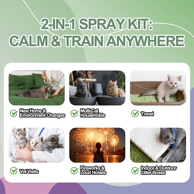 Cat Catnip Calming Spray & Cat Litter Box Attractant Kit, 2 x 150ml | Calming spray & litter box attractant support relaxed behavior, encourage proper litter box use at home, stop cats urinating