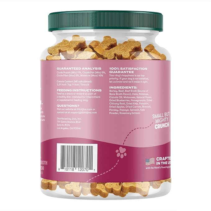 Jinx Dog Biscuits, Oven-Baked Dog Treats with Beef Bone Broth, 32oz | 1-Pack Crunchy & Healthy Dog Treat, Superfood-Rich with Real Grass Fed Beef, Dog Cookies for Puppies, Adults & Senior Dogs