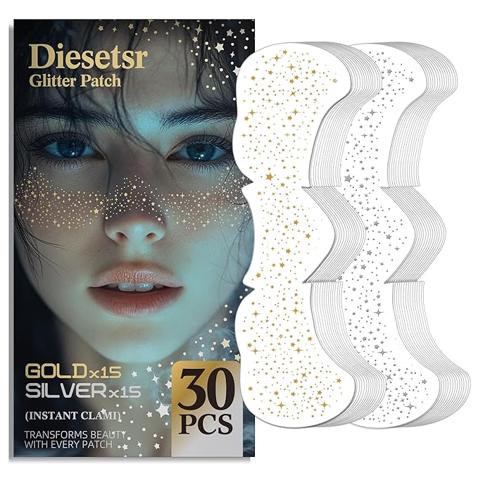 Glitter Freckles Face Tattoo, 30PCS Body Glitter Temporary Tattoos Sparkle Patches for Women, Waterproof Fake Freckles,Festival Rave Outfits Festival Decorations (Gold & Silver)