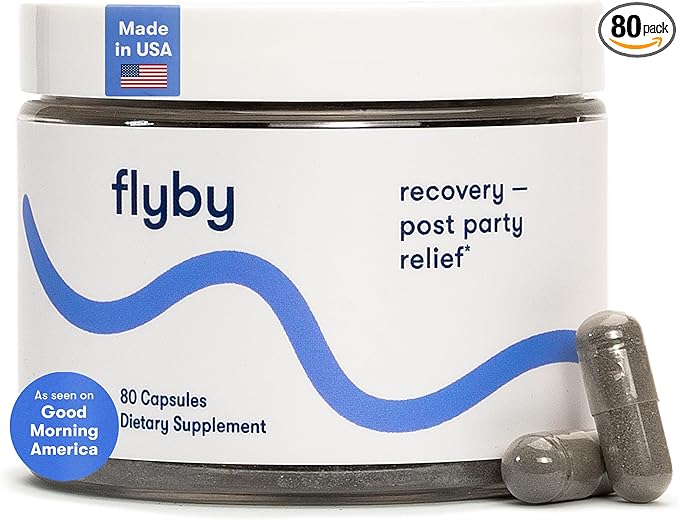 Flyby Recovery Supplement - All The Hang, Without The Over!™ - with Milk Thistle, Vitamin C, Activated Charcoal, and Apple Cider Vinegar - Pre & Post Drinking Formula (80 Count)