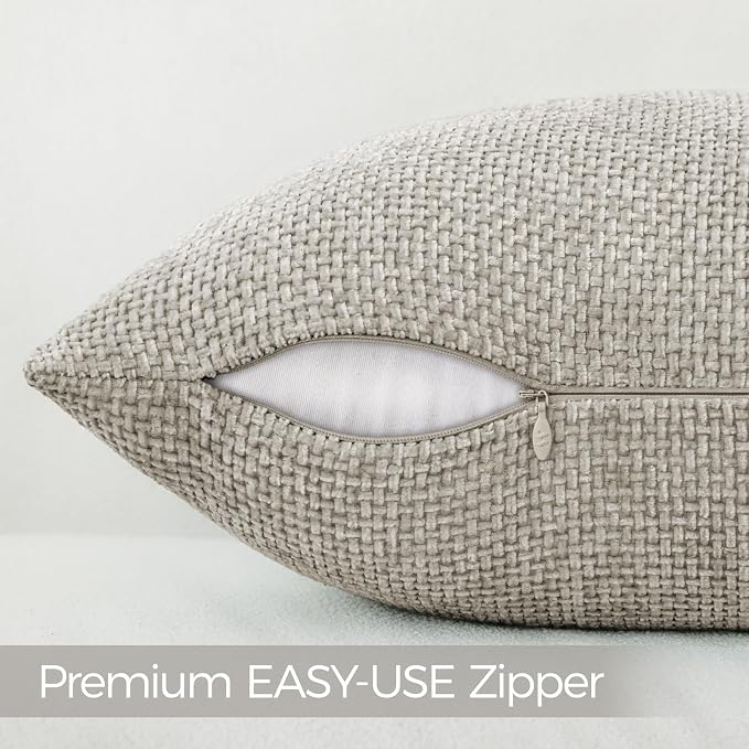 a moment Grey-Beige Chenille Throw Pillow Covers 12x20 Inch Pack of 2 Modern Decorative Throw Pillow Cases Farmhouse Cross Throw Pillowcases Home Decor for Sofa Bedroom Living Room