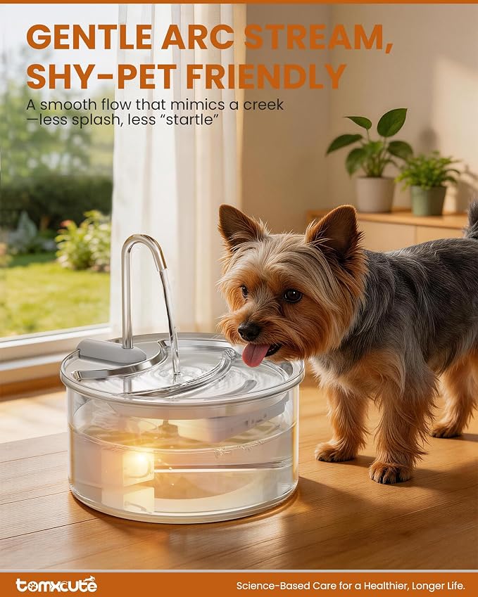 Tomxcute Glass Cat Water Fountain-84oz Dishwasher Safe Cat & Dog Fountain | Borosilicate Glass Bowl,Easy to Clean,Prevents Feline Acne,Ultra Quiet Pump,Warm Light,Gifts for Cats, Dogs