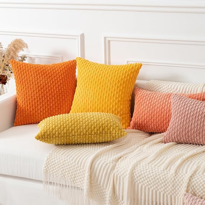 Kevin Textile Soft Corduroy 16"x24" Pillow Cover 1 Pack, Mustard Yellow | Boho Stripe Plush Corduroy Decorative Oblong Cushion Cover Modern Farmhouse Home Decor for Sofa Couch Bed Chair