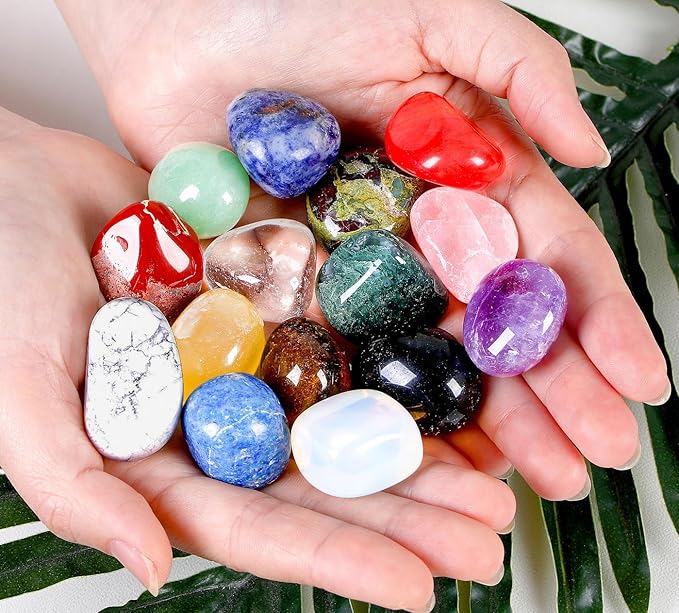 DUQGUHO 15 Pcs Natural Crystals Bulk Tumbled Stones Polished Irregular Quartz Crystal Set Chakra Colored Rocks Gemstones Vase Filler Landscape Bottom Decoration Energy Reiki Beginners Decoration